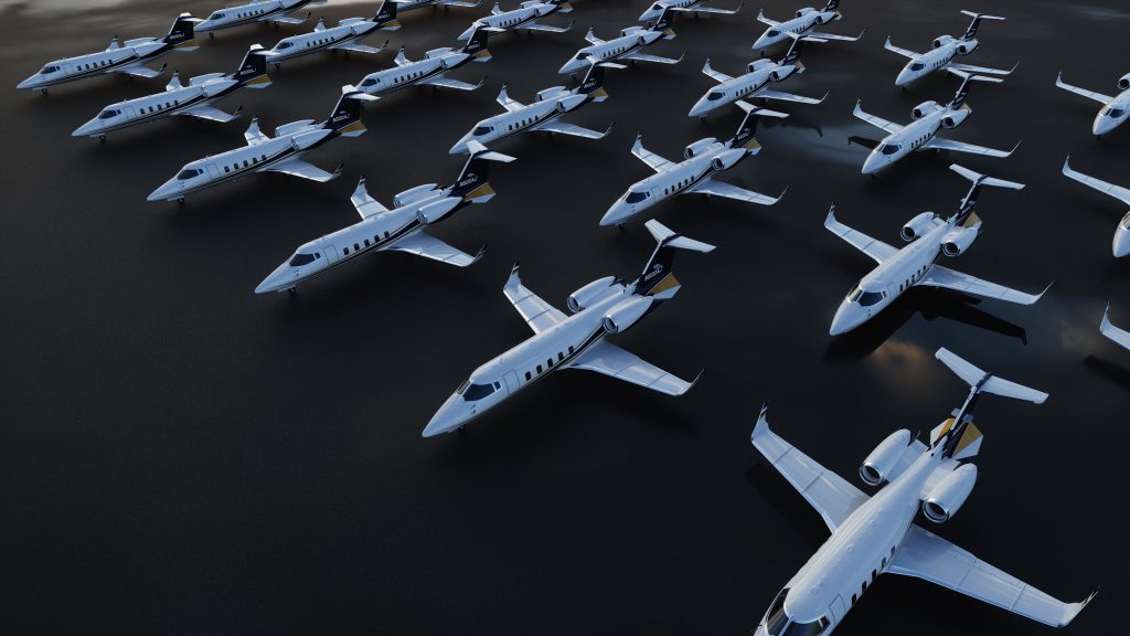 Jetvia Learjet aircraft lined up on the ramp